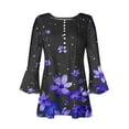 thumbnail image 4 of QATAINLAV Ropa de Verano Para Mujer Floral Tops for Women Summer Casual 3/4 Sleeve Boho Blouses Loose Fit Button V Neck Tunic Shirts Pleated Flare Sleeve Tshirts Purple M, 4 of 6