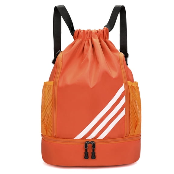 Stadium Sackpack, Sports Drawstring Backpack, Water Resistant Gym Bag with Shoes Compartment and Water Bottle Holder Pockets, for Gym, Travel, Swimming, Beach, Men Women (Orange)
