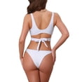 thumbnail image 3 of INSPIRE CHIC Women's Wide Strap O Ring Cut Out V Neck Bikini Sets, 2 Pieces Tie Back Top Triangle Bottom Swimwear Suits X-Small White, 3 of 5