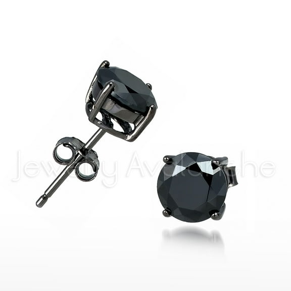 Oxidized Black .925 Sterling Silver Stud Earrings - Unisex Solitaire Black CZ Earrings 3MM