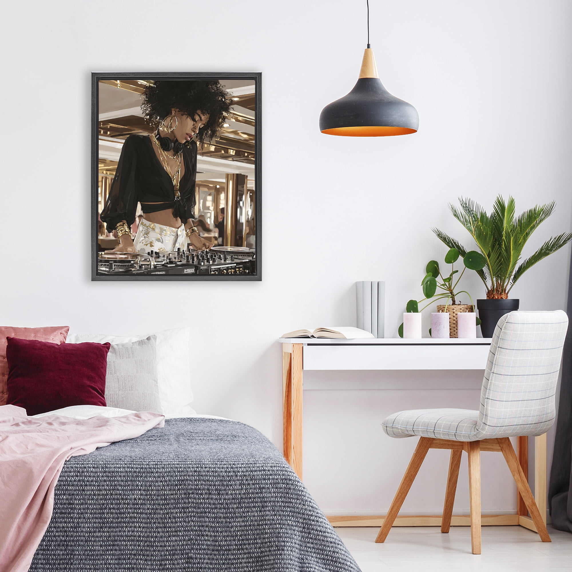 Stupell Industries Woman Of Music Live DJ Black Framed Floater Canvas Wall Art, design by Franklyn Gregory
