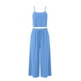 thumbnail image 3 of Women's Linen 2 Piece Outfits Sleeveless Tank Tops Wide Leg Flowy Pants Summer Casual Dressy Matching Sets with Pockets, 3 of 6