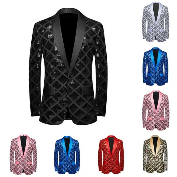 Miluxas Sequins Jackets Mens Shiny Blazer Party Wedding Banquet Blazer Prom Tuxedo Silver