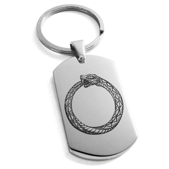 Tioneer Stainless Steel Greek Mythology Ouroboros Engraved Dog Tag Keychain Keyring