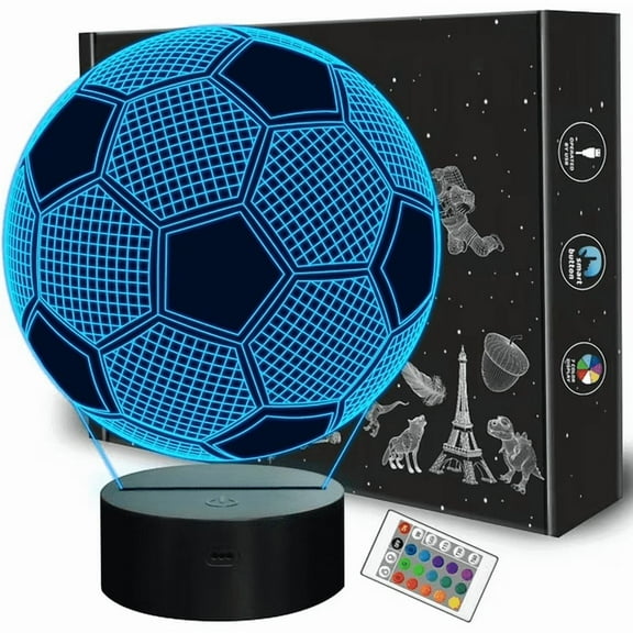 MYKOMI Kids Night Light Soccer 3D Optical Illusion Lamp with Remote Control 16 Colors Changing Football Birthday Xmas Valentine's Day Gift Idea for Sport Fan Boys Girls
