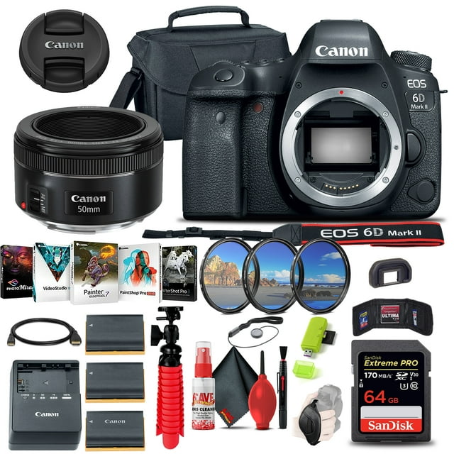 Canon EOS 6D Mark II DSLR Camera (1897C002) + Canon EF 50mm Lens + More