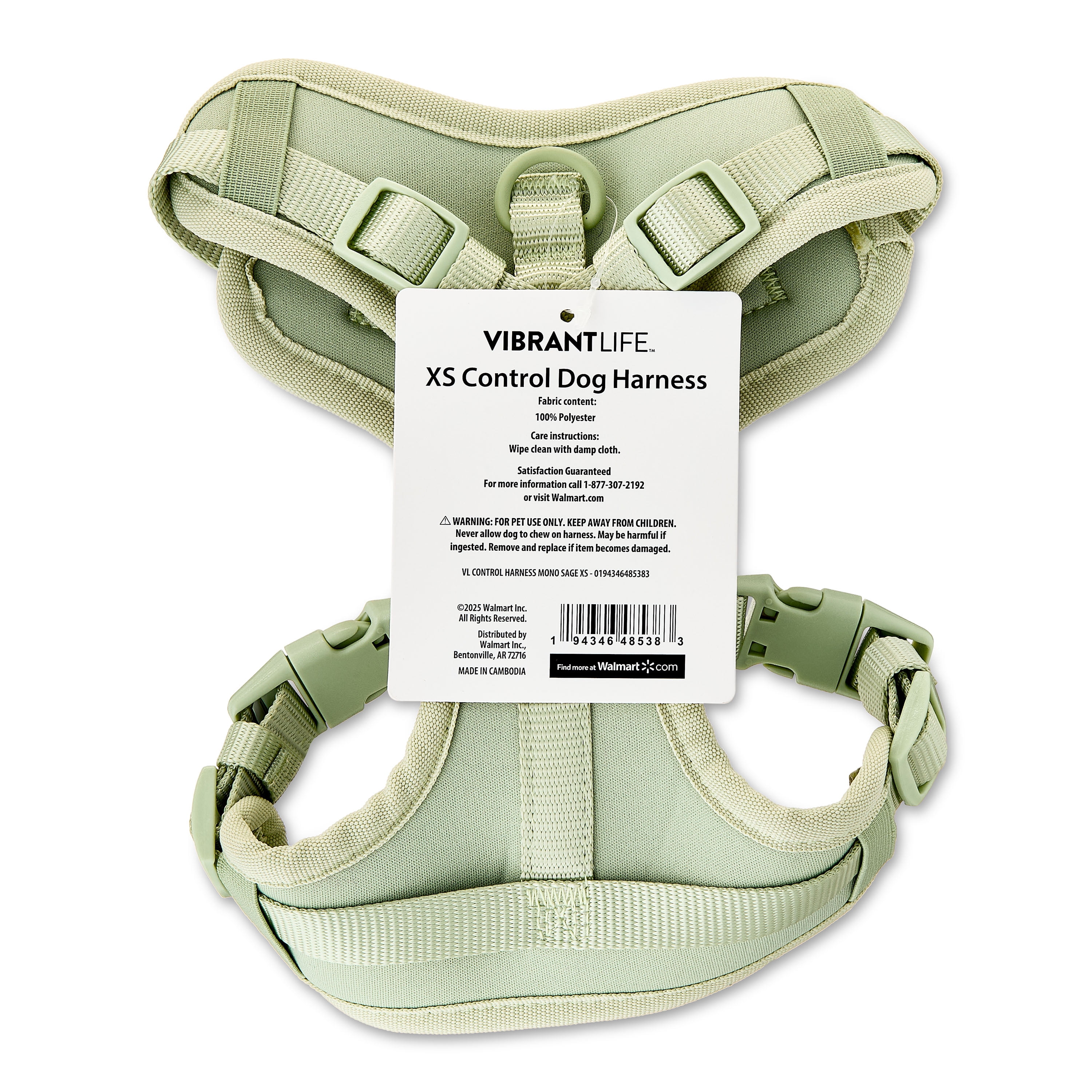 Vibrant Life Neoprene Comfort Control Monochrome Dog Harness, Sage Green, XS