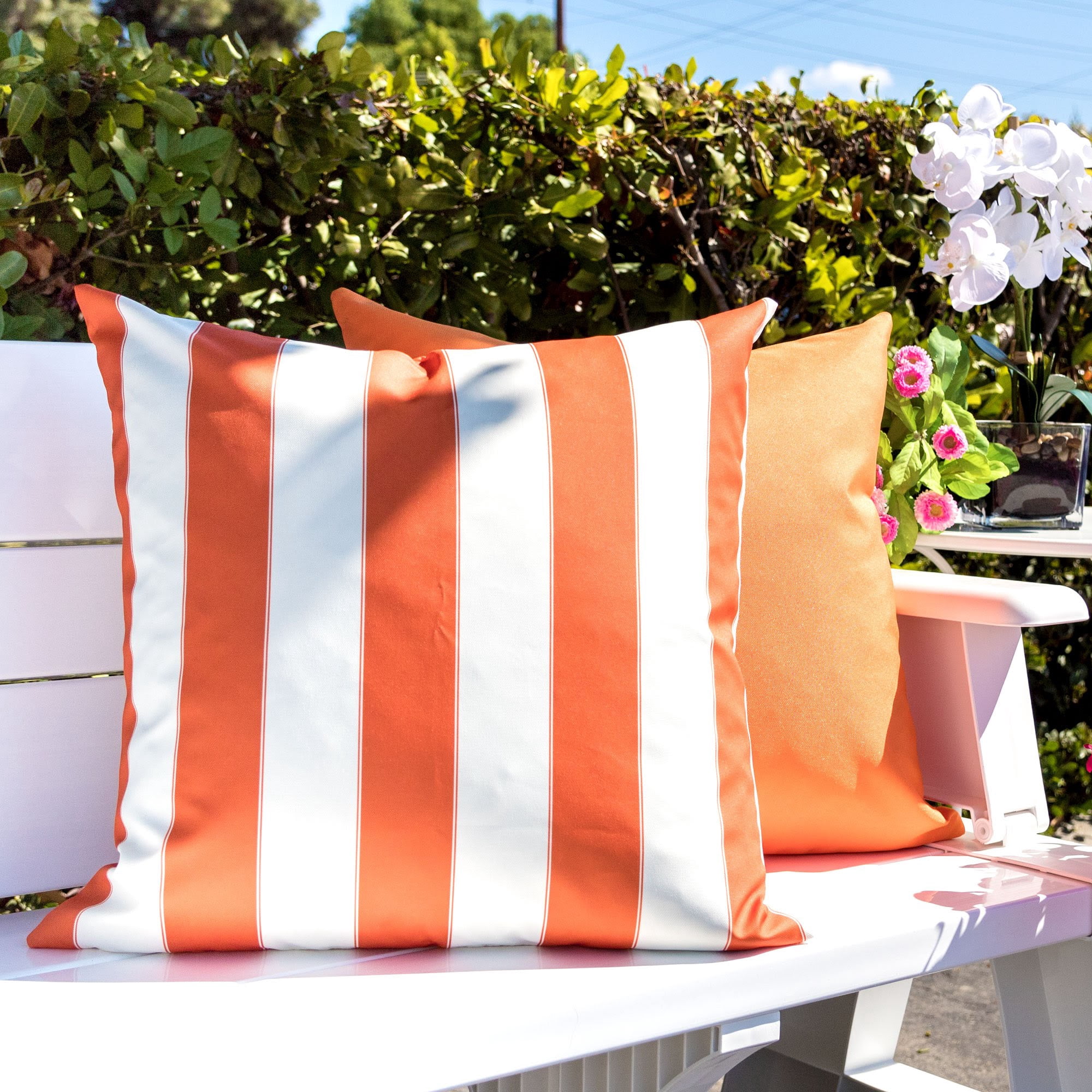 Bailey Orange Square Outdoor Throw Pillow