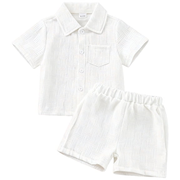 Karoyedx Boys Dress Suit Toddler Baby Boy Clothes Suit Gentleman Wedding Outfits Formal Dress Shirt   Short Pants White Size,12-18 Months