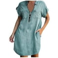 thumbnail image 1 of Prolriy Robes Printemps Été pour Femmes 2025 Robe d'Été Mode Slim Manches Midi Courte Robe Décontractée Robes d'Été pour Femmes, Robes pour Femmes Bleu m, 1 of 3