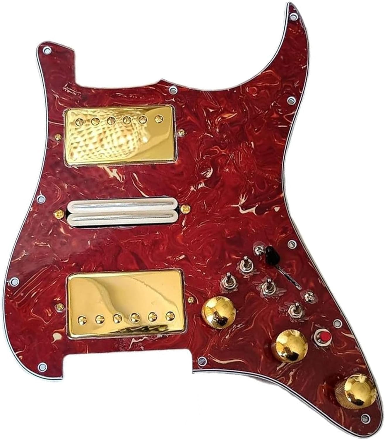 HSH Prewired Guitar Strat Pickguard Set, Gold Alnico 5 Humbucker Pickups Coil Splitting Switch Multi Switch Harnesses,For Fender ST Electric Guitar Part Replacement