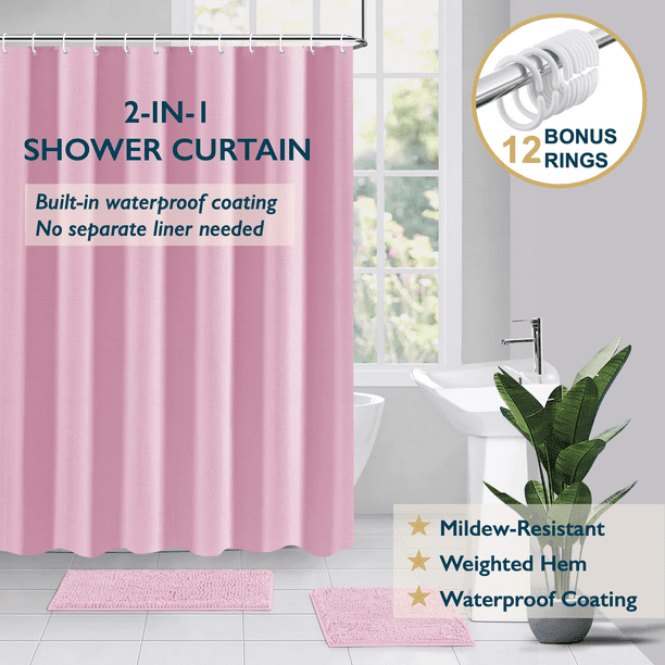 Cortina de Ducha ComfiTime Tela Resistente Al Moho Rosa Ruborizado 72 X 96