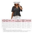 thumbnail image 4 of Camisa de manga corta con cuello en V y lunares para mujer, blusa de gasa holgada de verano con adornos de volantes informales a la moda, negro M, 4 of 5