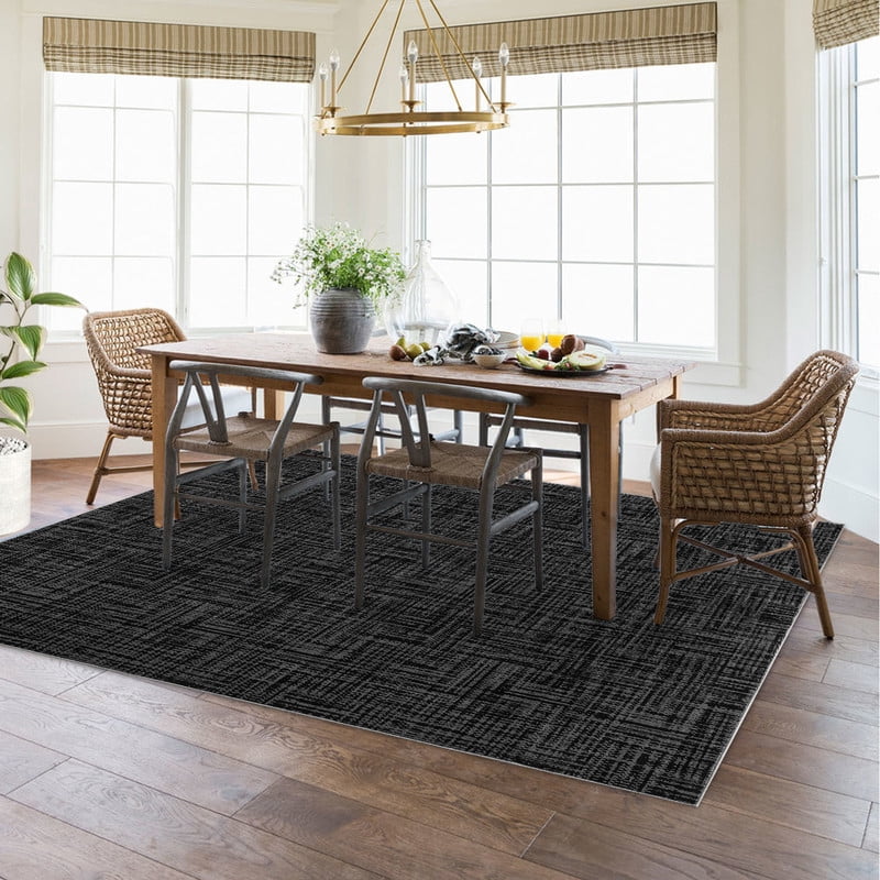 Washable Rug 10x13 for Living Room Modern Abstract Area Rug Non-Slip Large Foldable Stain Resistant Accent Floor Carpet for Home Office, Black