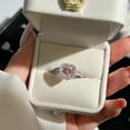thumbnail image 5 of Flydeer 2Pcs 1CT Pink Heart Cut Zirconia Love Halo Engagement Wedding Ring Set Ladies Fashion 925 Silver for Women Size 9, 5 of 9