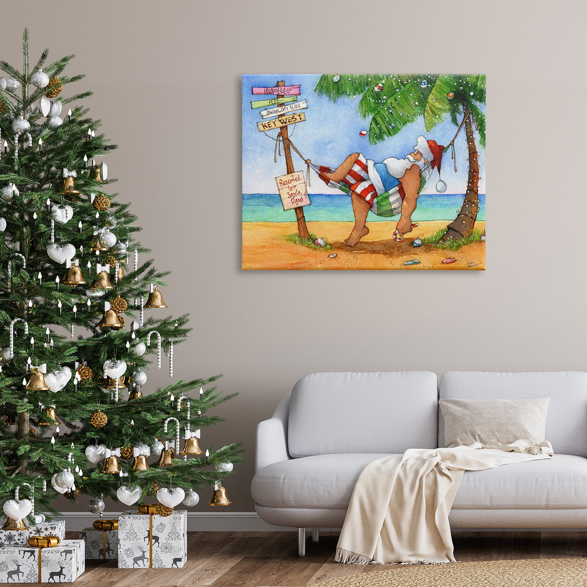 Tropical Santa Claus Resting Hammock Festive Palm Tree Holiday Painting Gallery-Wrapped Canvas Print Wall Art