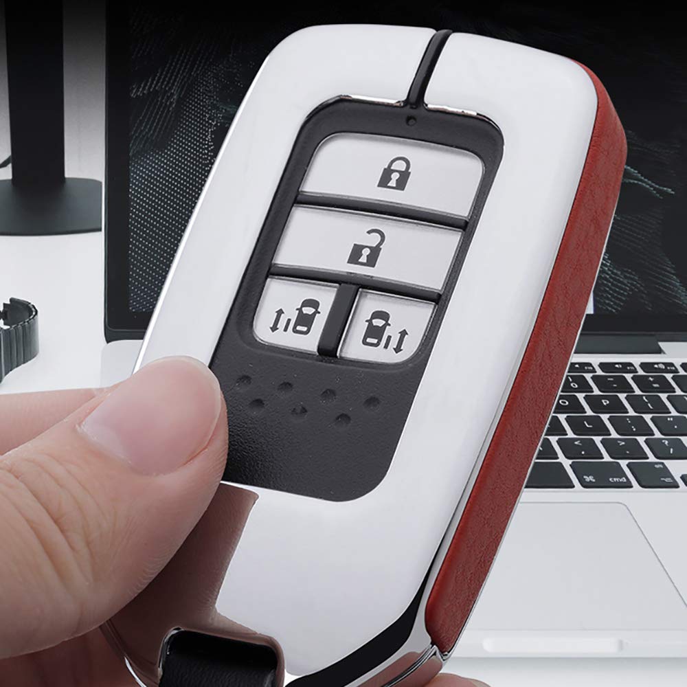 Key Fob Cover Fit for Honda Accord Civic CR-V CRV Remote Key Case Holder Shell Metal Leather Key Protection with Keychain