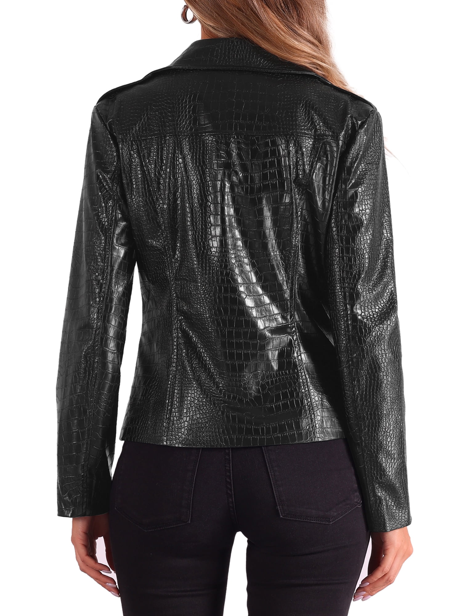 INSPIRE CHIC Faux Leather Jacket for Women's Motorcycle Zip Up Cropped PU Biker Coats