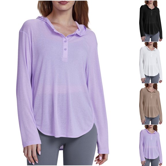 pstuiky Beach Cover up, Women Solid Color Long Sleeve Sports Hoodie Lightweight Breathable Athletic Top for Yoga Running Gym Workouts Casual Wear Plus Size Bathing Suit Cover Up Clearance Black L