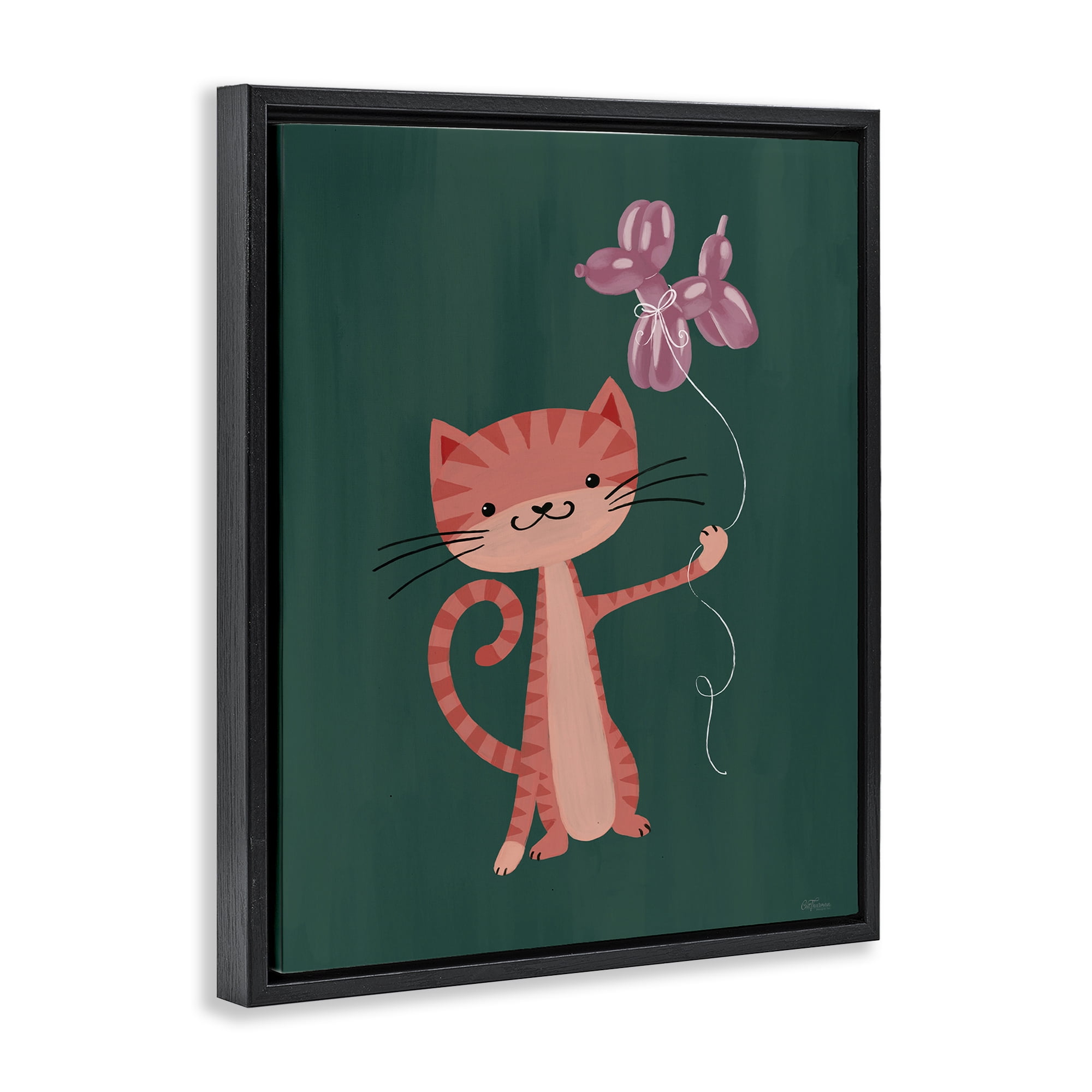 Stupell Industries Balloon Buddy Cat Black Framed Floater Canvas Wall Art, design by Cat Thurman Designs