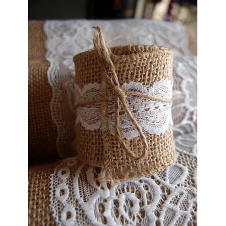 Lace Leather Wrap - Quasimoon Burlap and Lace Style No.4 Fabric Wrap Roll (2.4 x 6 Ft) by PaperLanternStore