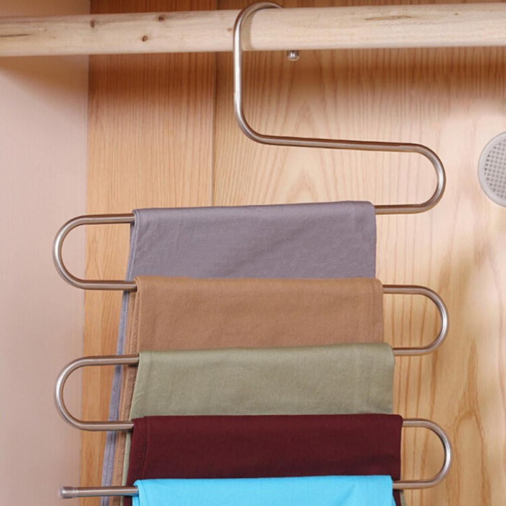 Tovee 4 Pack Trouser Hanger S-Type 5 Layers Pants Hangers Multi-Purpose Scarf Hanger Space Saving Non-Slip Closet Organizer for Ties Jeans Clothes Towels Belts 