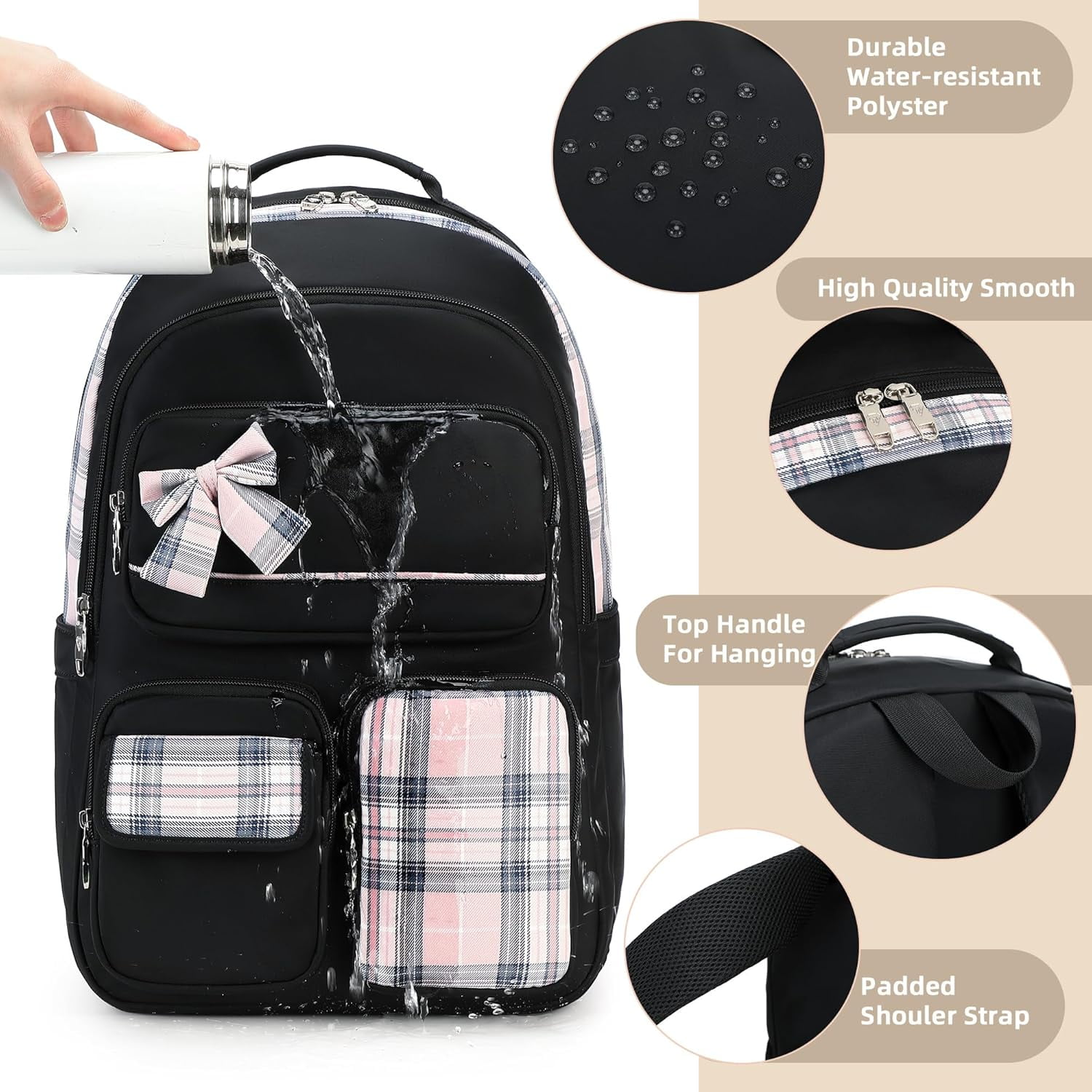AO ALI VICTORY Backpack for Girls,School Backpacks for Teen,Cute College Bags for Women Students Large Bookbag 15.6 Inch Laptop Bag Back Pack Kids Kindergarten Elementary Casual Travel（black）