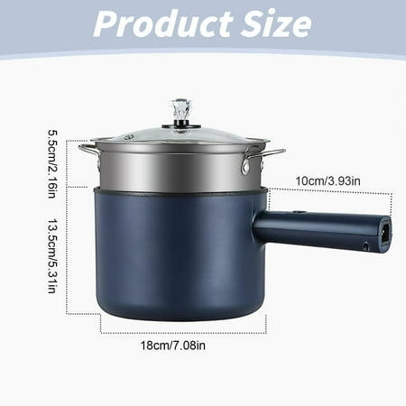 

GIUHUIZ Electric Hot Pot With Steamer Multi Purpose Pot 1.8L Non Stick Pan Adjustable Temperature Control Pasta Electric Pot Overheat Cook Dry