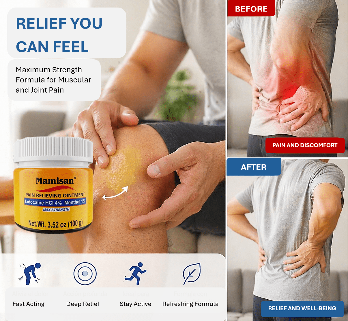 Mamisan Lidocaine Pain Relief Ointment, 3.52 oz, 100g