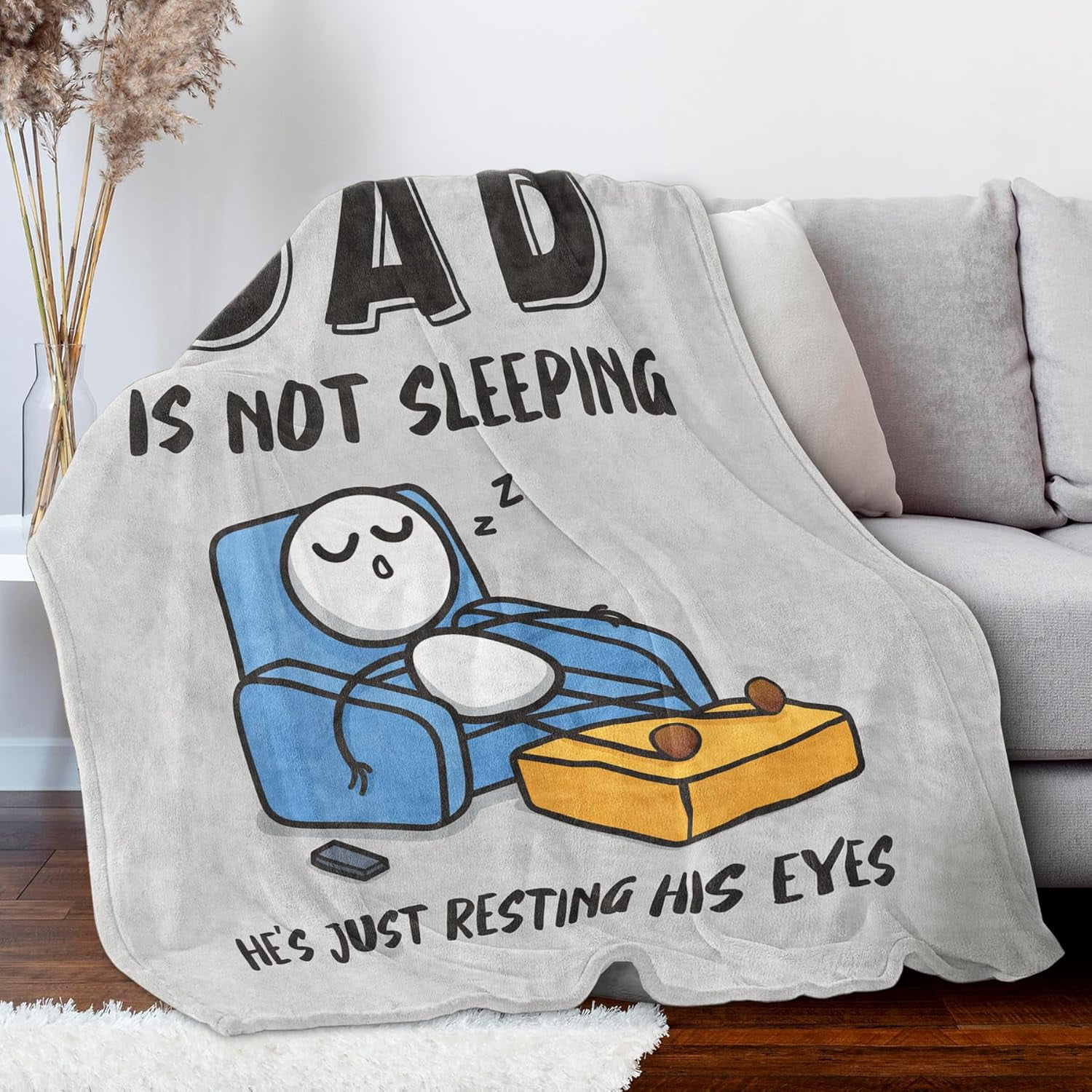 Funny Fathers Day Dad Gifts from Daughter Son Wife, Dads Birthday Gifts, Dad is Not Sleeping Blanket, Super Soft Throws Blanket for Napping
