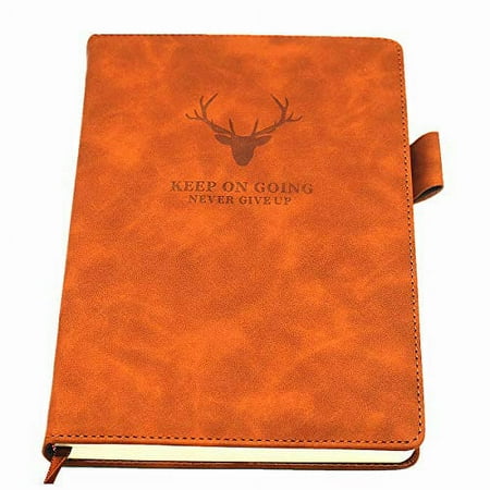 A5 Journal Notebook Hard Cover Executive 360 Pages Super Thick Wax Sense Leather Business Office Daily Work Student Notebook Pen Holder, Bookmark,21 x 14.5cm(Brown)