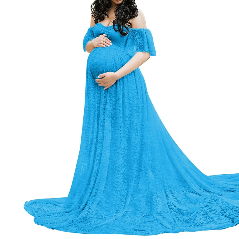Ydojg Maternity Dress For Photoshoot Lace Maternity Trailing Short Sleeved  Dress Long Dress Photography Flying Sleeve Dress Sky Blue L - Walmart.com