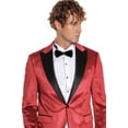 thumbnail image 2 of Wessi Mens Red Sparkle Slim Fit Tuxedo Prom Jacket Blazer With Black Satin Peak Lapels, 2 of 2