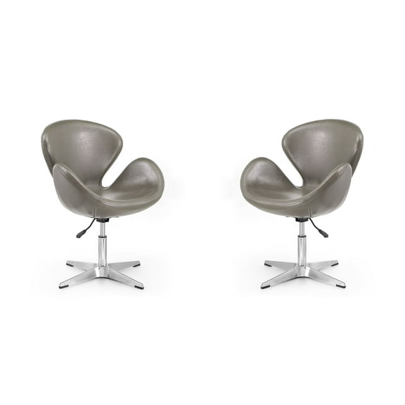 Raspberry Pebble and Polished Chrome Faux Leather Adjustable Swivel Chair (Set of 2)