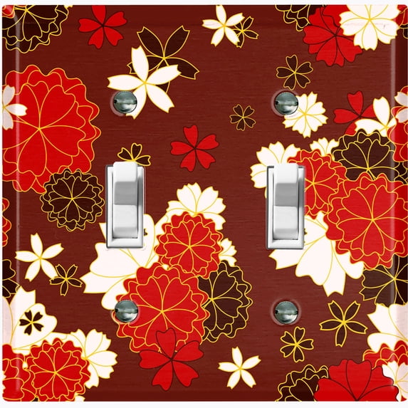 Metal Light Switch Plate Cover Japanese Sakura Flower Pattern Maroon Wallpaper FLW046
