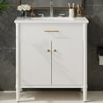 thumbnail image 3 of Euroco 31" Bathroom Vanity with Sink, Bathroom Cabinet with Soft Close Doors and Adjustable Shelf, Curved Profile Design, Rubber Wood Legs, White, 3 of 9