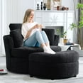 thumbnail image 3 of KINFFICT Chenille Swivel Barrel Chair with Storage Ottoman, Oversized Comfy Accent Chair for Living Room, Bedroom, Black, 3 of 7