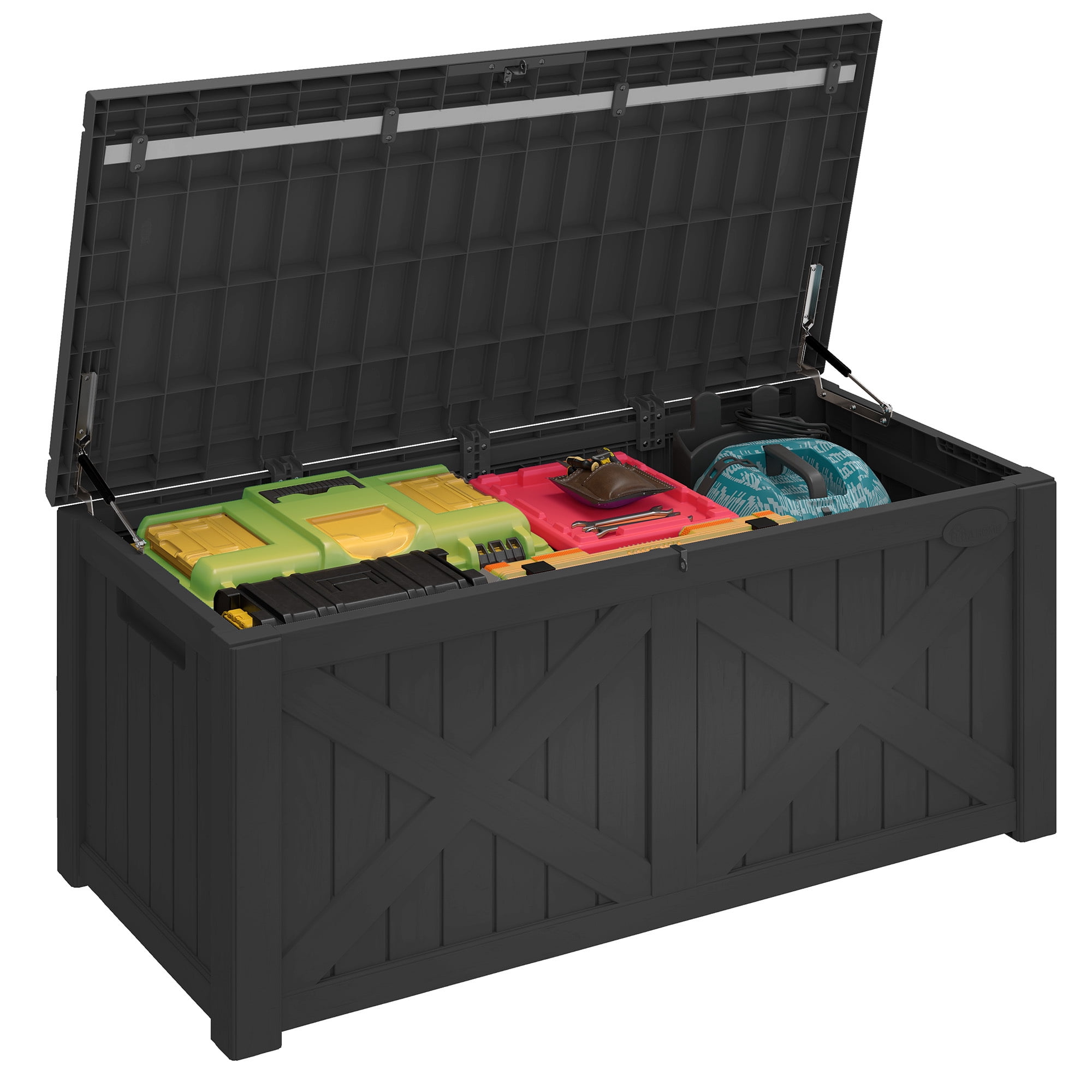 Uforic 120 Gallon Outdoor Waterproof Resin Deck Box, Weatherproof Storage Bench with 660 lbs Capacity, Dark Gray