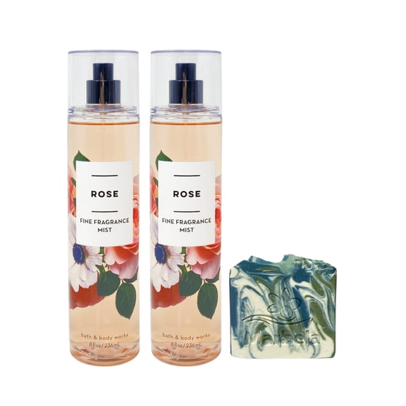 Bath & Body Works Rose - 2 Fine Fragrance Mists (8 fl oz / 236 ml Each) with a Zen Garden Bar Soap