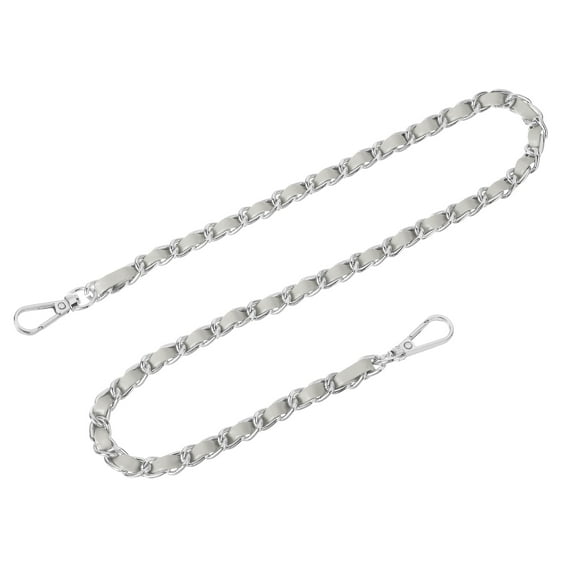 Uxcell Purse Chain Strap, 24" Leather Iron Flat Chain Strap Handbag Chains Purse Straps for Shoulder Bags Replacement Strap (Gray Strap   Silver Chain)