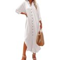 thumbnail image 1 of Innerwin Robe Chemise Manches Longues Dames Été Plage Robe d'Été Vacances Boutonnée Hawaïenne Maxi Robes Blanc m, 1 of 3