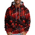 thumbnail image 2 of Men's Oversized Flowers Print Hooded Sweatshirt, Long Sleeve Loose Fit Casual Pullover for Fall Winter, Graphic Hoodie,Wine,M, 2 of 5