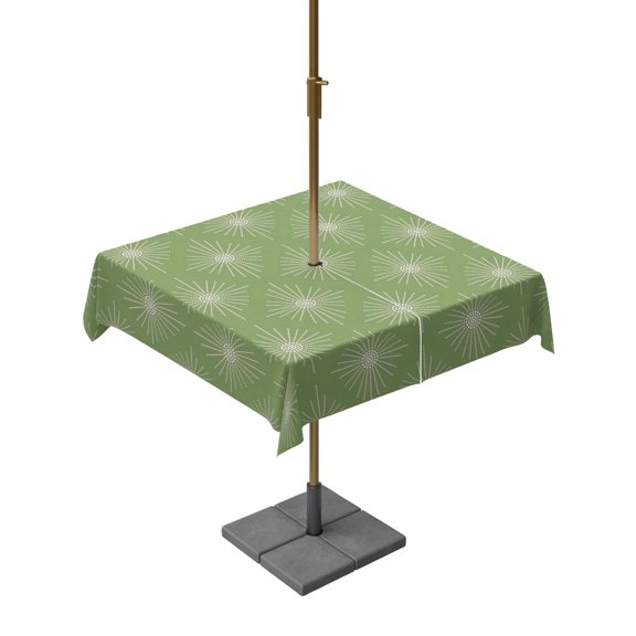 Square Outdoor Tablecloth with Umbrella Hole Sage Green Dotted Lines Outside Table Cloth Waterproof Patio Table Cover Geometric Abstract Art Zipper Tablecloths for Picnic Party Camping 60x60 Inch