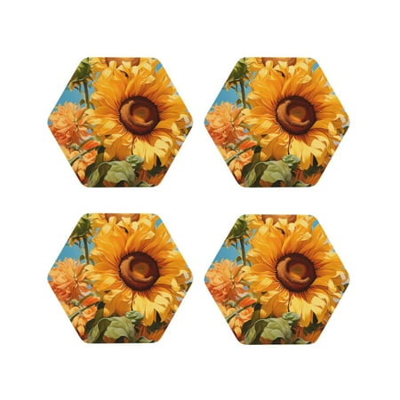 

Tideii Sunflower Blue Sky for Leather Coasters 4 Pieces Anti-fouling and Anti-scalding Decorative Coasters Suitable for Restaurants Kitchens Coffee Shops-Hexagon