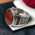 thumbnail image 2 of Silver Handmade Ring 925k Sterling Silver Enamal Red Oval Shape Carnelian GemStone Ring Men's Ring with Round Stones Outstanding Gift KCR043, 2 of 7