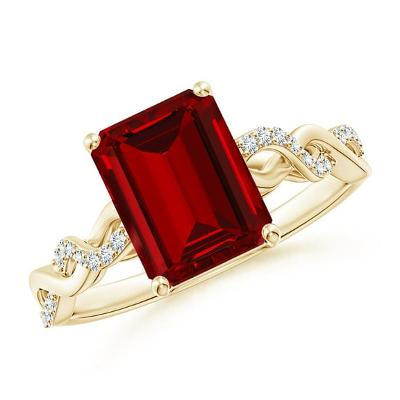 ANGARA Lab Grown 3 Ct Emerald-Cut Solitaire Ruby Infinity Twist Ring for Women in 14K Yellow Gold (Size-9x7mm) | July Birthstone, Birthday, Anniversary, Jewelry Gift for Women | Lab-Grown Ruby Ring