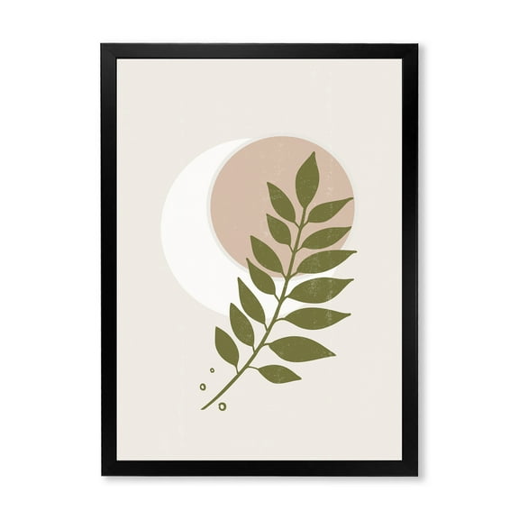 Designart 'Abstract Geometrical Leaf With Moon IV' Modern Framed Art Print