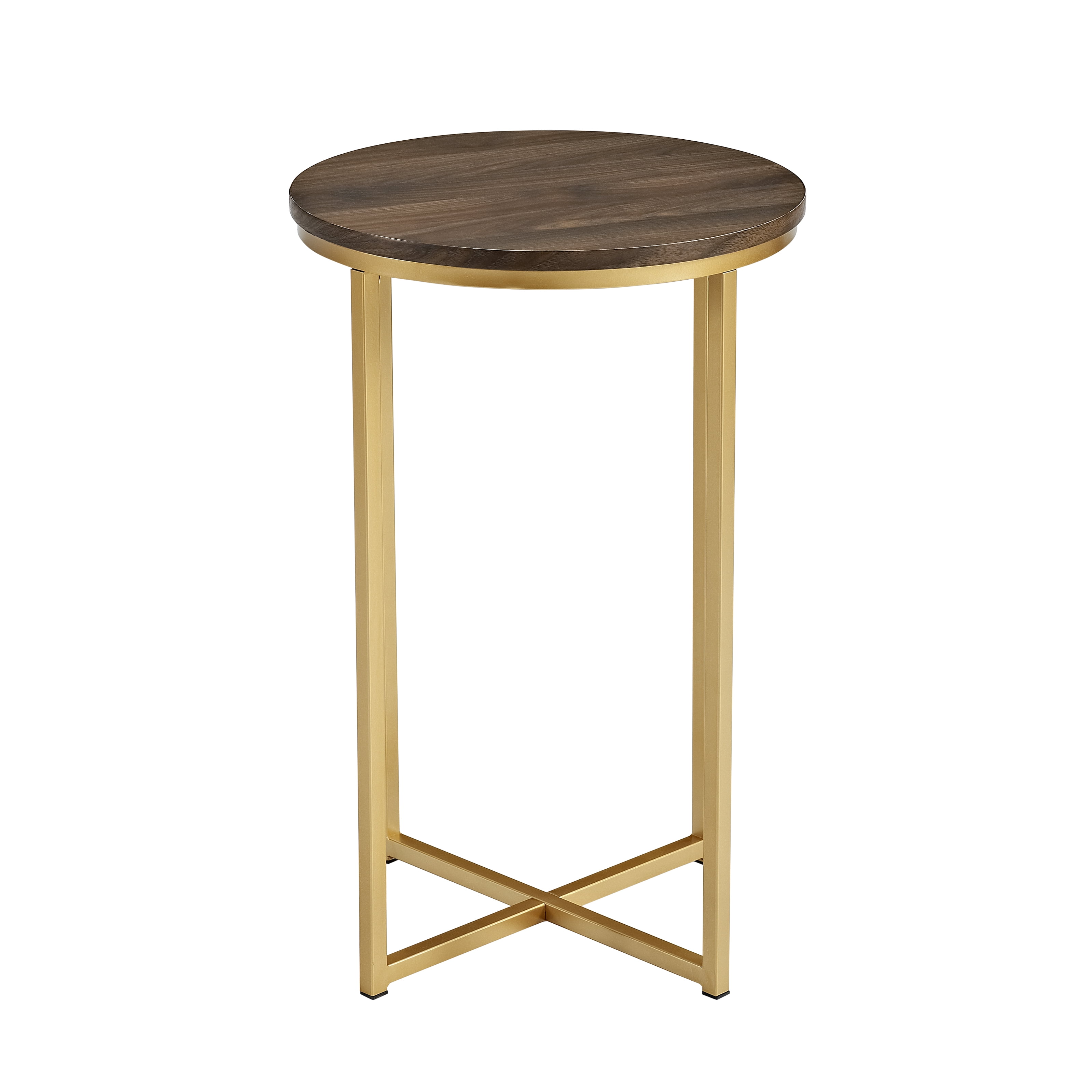 Ember Interiors Modern Glam Round End Table, Dark Walnut
