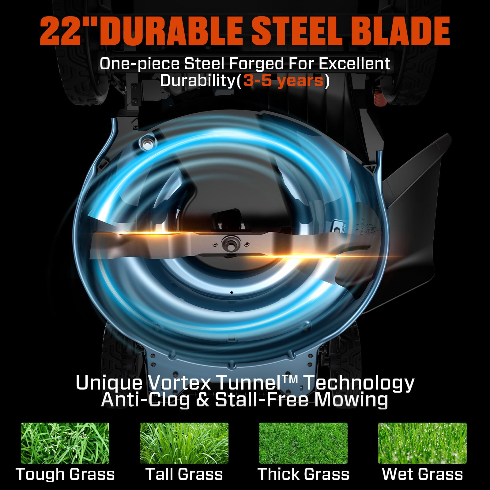SENIX 22" Replacement Steel Lawn Mower Blade - Fits LSSG-H5 Gas Powered Lawn Mowers