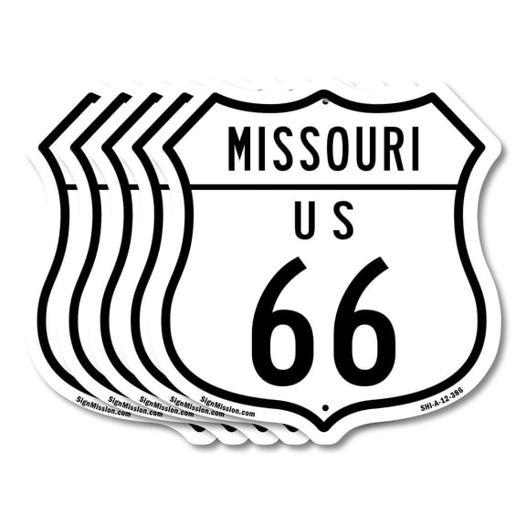 Missouri Route Marker Shield Sign Us 66 (5 Pack) 12 inch X 12 inch Shield-Shaped Rust-Free Aluminum Metal Signs Weather Resistant, UV Protected for Workplace Made in the USA